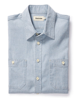 flatlay of The Utility Shirt in Washed Indigo Boss Duck, Wovens by Taylor Stitch