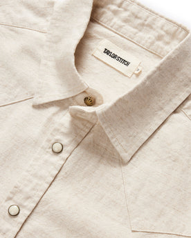 material shot of the collar on The Western Shirt in Natural, Wovens by Taylor Stitch