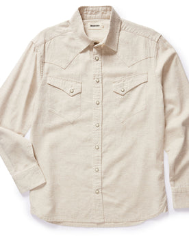 flatlay of The Western Shirt in Natural, shown in full, Wovens by Taylor Stitch