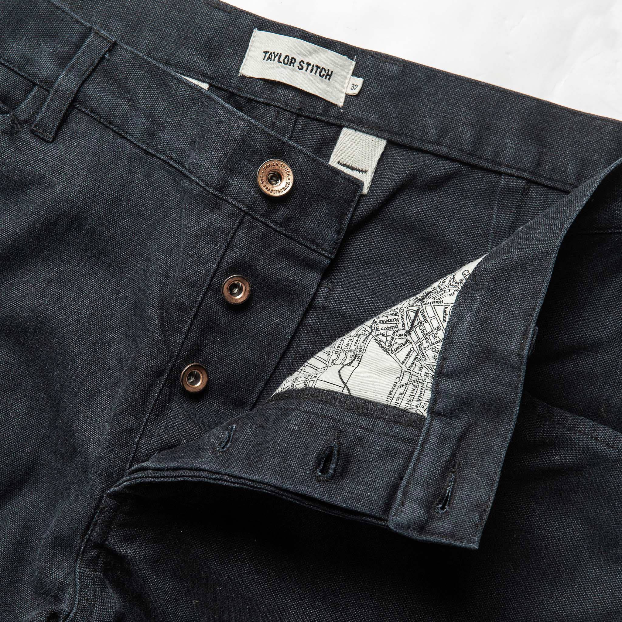 material shot of fly, Bottoms by Taylor Stitch