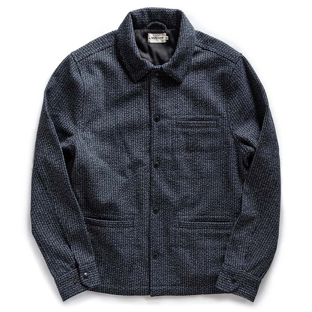 flatlay of The Decker Jacket in Navy Wool Beach Cloth, Outerwear by Taylor Stitch