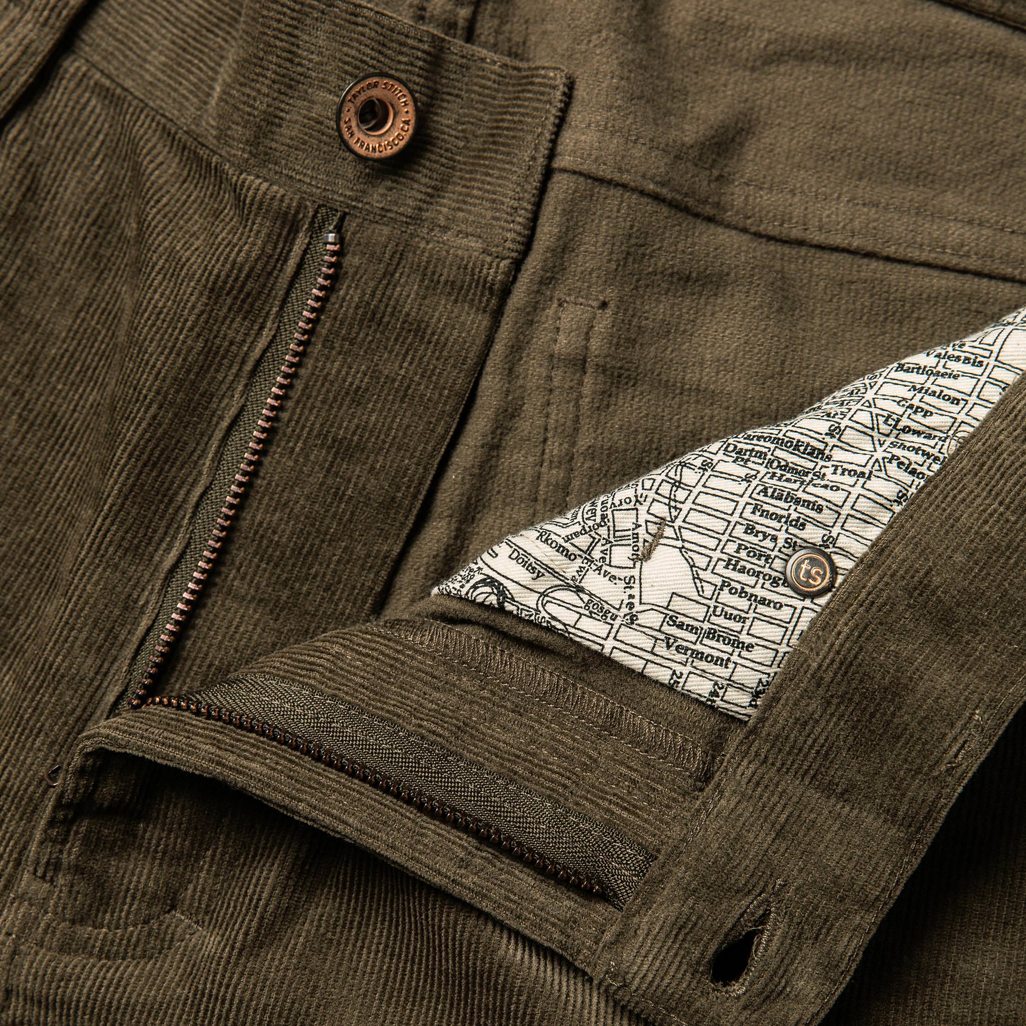 material shot of fly, Bottoms by Taylor Stitch