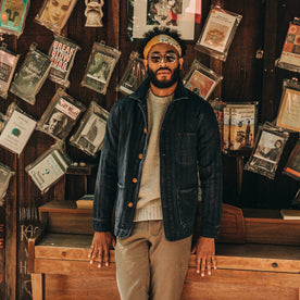 The Ojai Jacket in Washed Indigo Herringbone - featured image