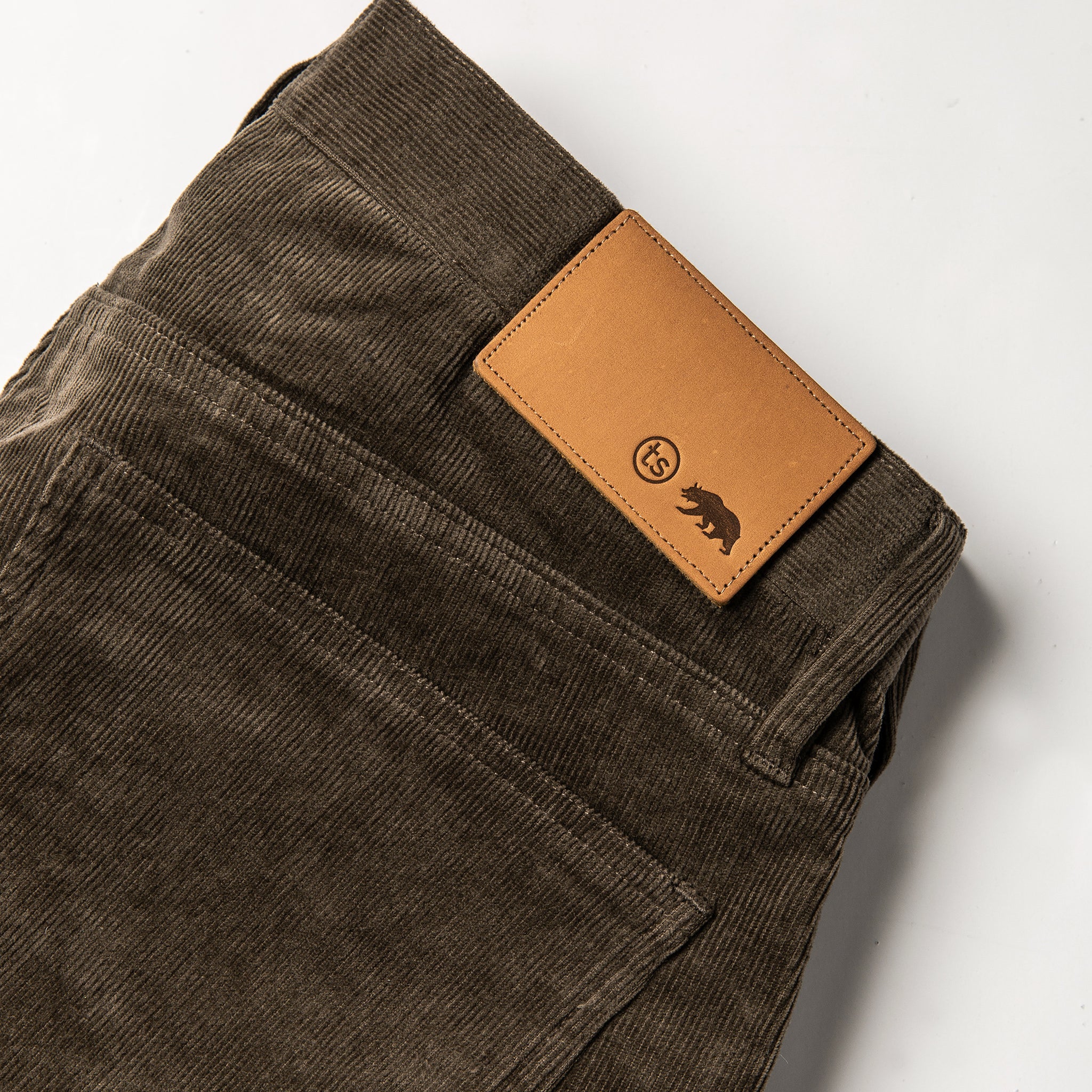 material shot of back tab, Bottoms by Taylor Stitch