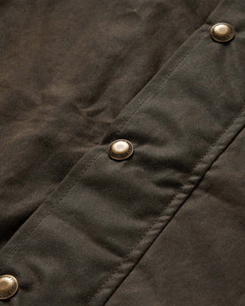 material shot of the buttons on The Bomber Jacket in Bark EverWax, Outerwear by Taylor Stitch