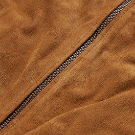 material shot of the zipper on The Bomber Jacket in Sierra Suede