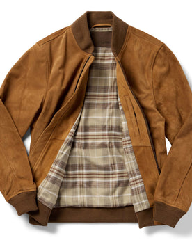flatlay of The Bomber Jacket in Sierra Suede, shown open, Outerwear by Taylor Stitch