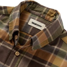 material shot of the collar on The California in Zephyr Plaid