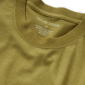 material shot of the collar on The Cotton Hemp Tee in Juniper