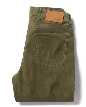 flatlay of The Democratic All Day Pant in Cypress Cord, shown from the back, Bottoms by Taylor Stitch