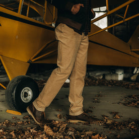 fit model wearing The Democratic All Day Pant in Khaki Cord