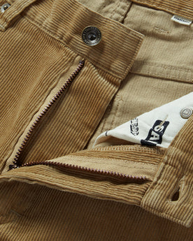 material shot of the zip fly on The Democratic All Day Pant in Khaki Cord, Bottoms by Taylor Stitch