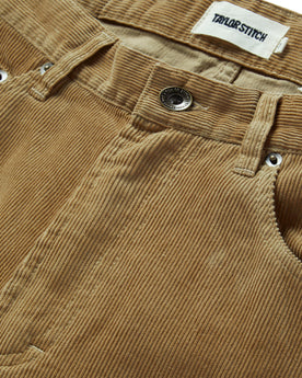 material shot of the button fly of The Democratic All Day Pant in Khaki Cord, Bottoms by Taylor Stitch