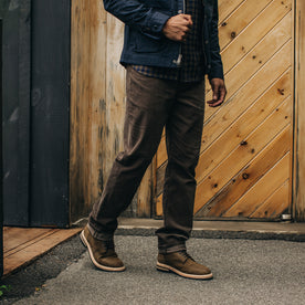 fit model wearing The Democratic All Day Pant in Walnut Cord