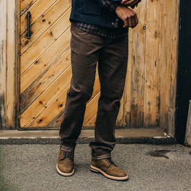 fit model wearing The Democratic All Day Pant in Walnut Cord