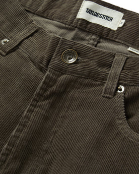 material shot of the button fly on The Democratic All Day Pant in Walnut Cord, Bottoms by Taylor Stitch