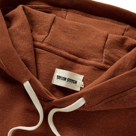 material shot of the hood on The Fillmore Hoodie in Copper Terry