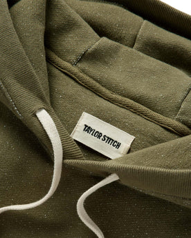 material shot of the hood on The Fillmore Hoodie in Cypress Terry, Knits by Taylor Stitch