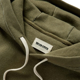 material shot of the hood on The Fillmore Hoodie in Cypress Terry
