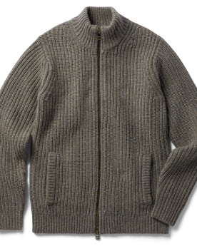 flatlay for The Fisherman Full-Zip in Taupe, Knits by Taylor Stitch