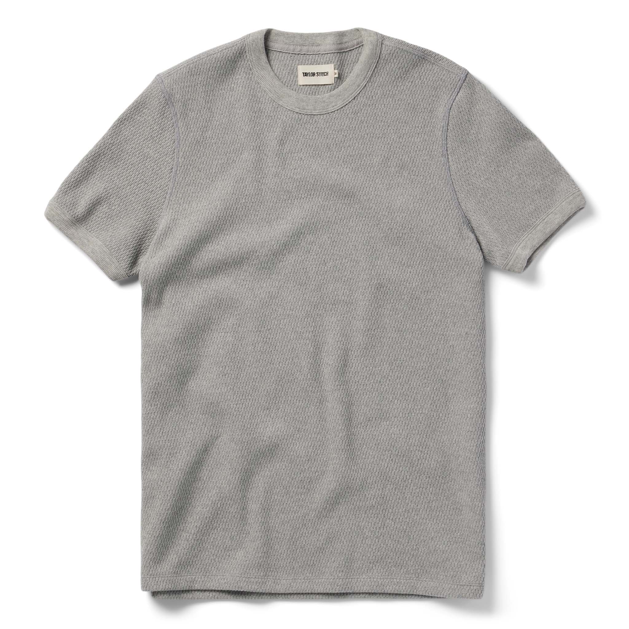 flatlay of The Heavy Bag Waffle Short Sleeve in Aluminum, Knits by Taylor Stitch