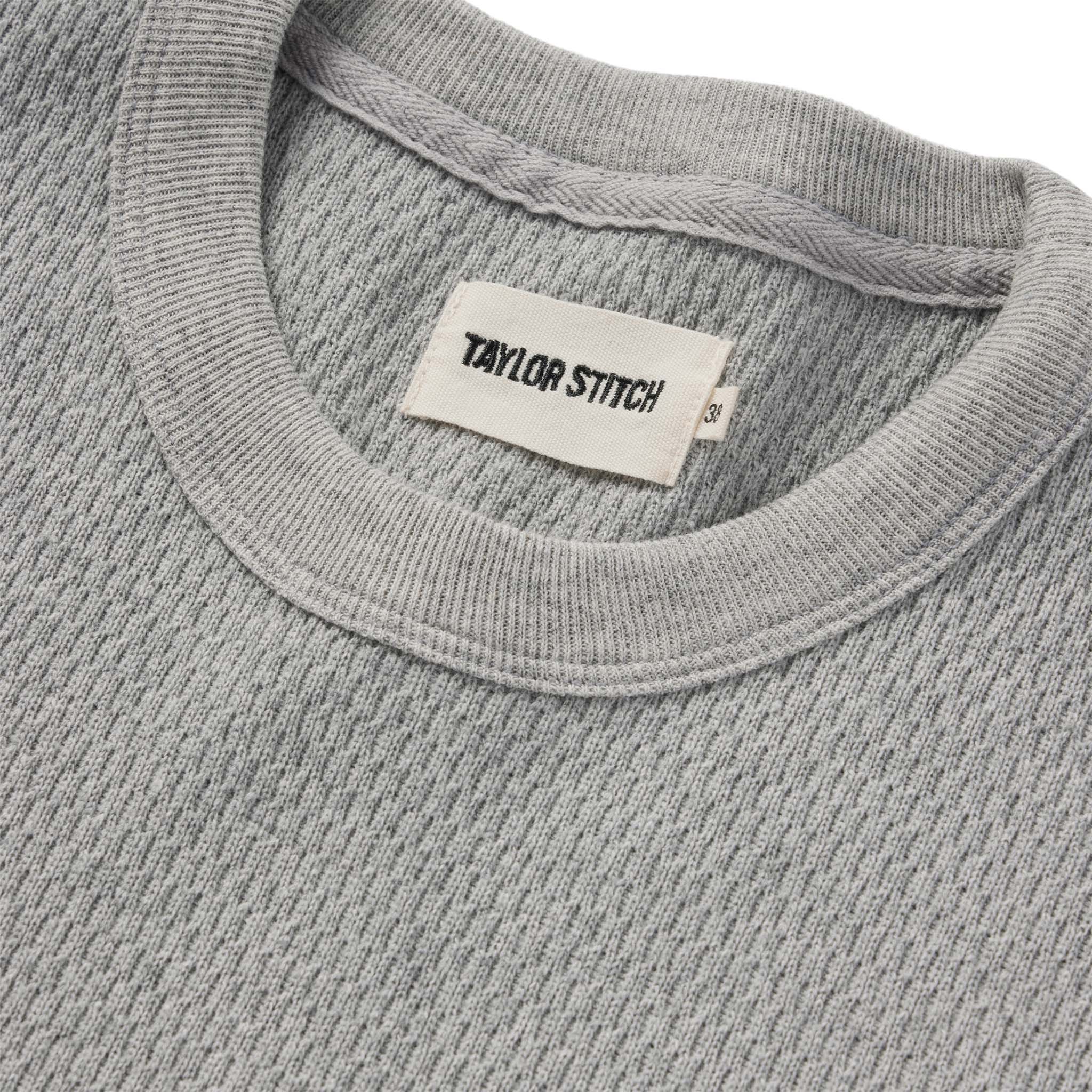 material shot of the collar on The Heavy Bag Waffle Short Sleeve in Aluminum, Knits by Taylor Stitch