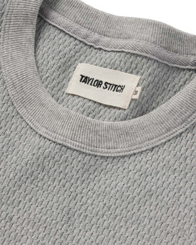 material shot of the collar on The Heavy Bag Waffle Short Sleeve in Aluminum, Knits by Taylor Stitch