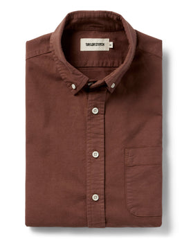 material shot of The Jack in Chestnut Oxford folded, Wovens by Taylor Stitch