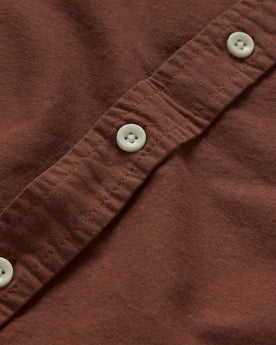 material shot of the buttons on The Jack in Chestnut Oxford, Wovens by Taylor Stitch