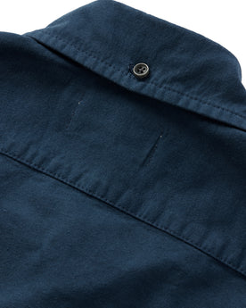 material shot of the back collar on The Jack in Prussian Blue Oxford, Wovens by Taylor Stitch