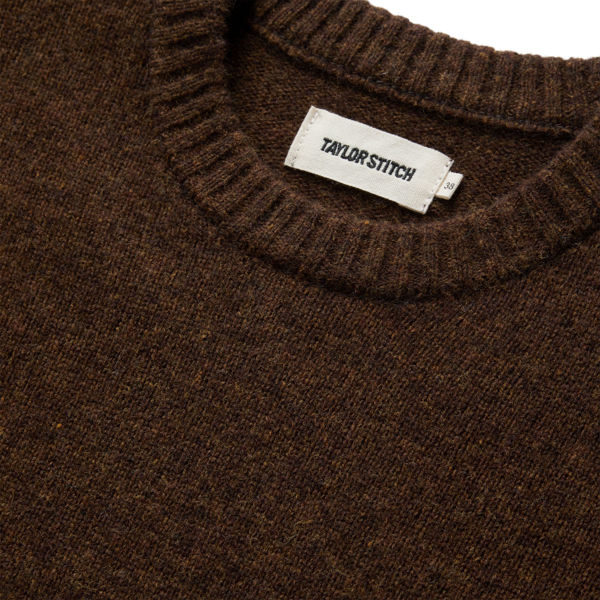 material shot of the collar on The Lodge Sweater in Coffee, Knits by Taylor Stitch