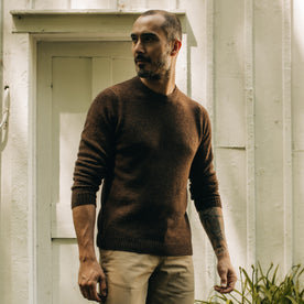 fit model standing in The Lodge Sweater in Coffee