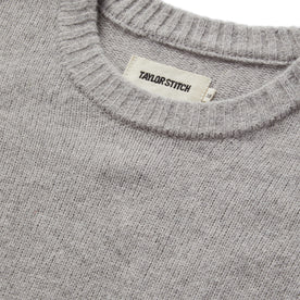 material shot of the collar on The Lodge Sweater in Heather Grey