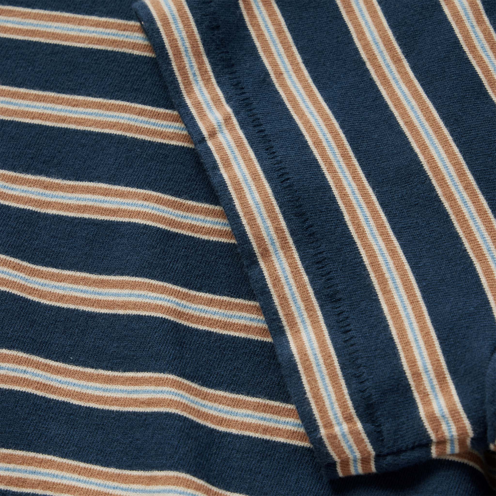 material shot of the sleeve hem of The Organic Cotton Tee in Deep Sea Stripe, Knits by Taylor Stitch