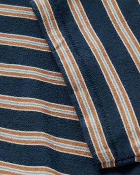 material shot of the sleeve hem of The Organic Cotton Tee in Deep Sea Stripe, Knits by Taylor Stitch
