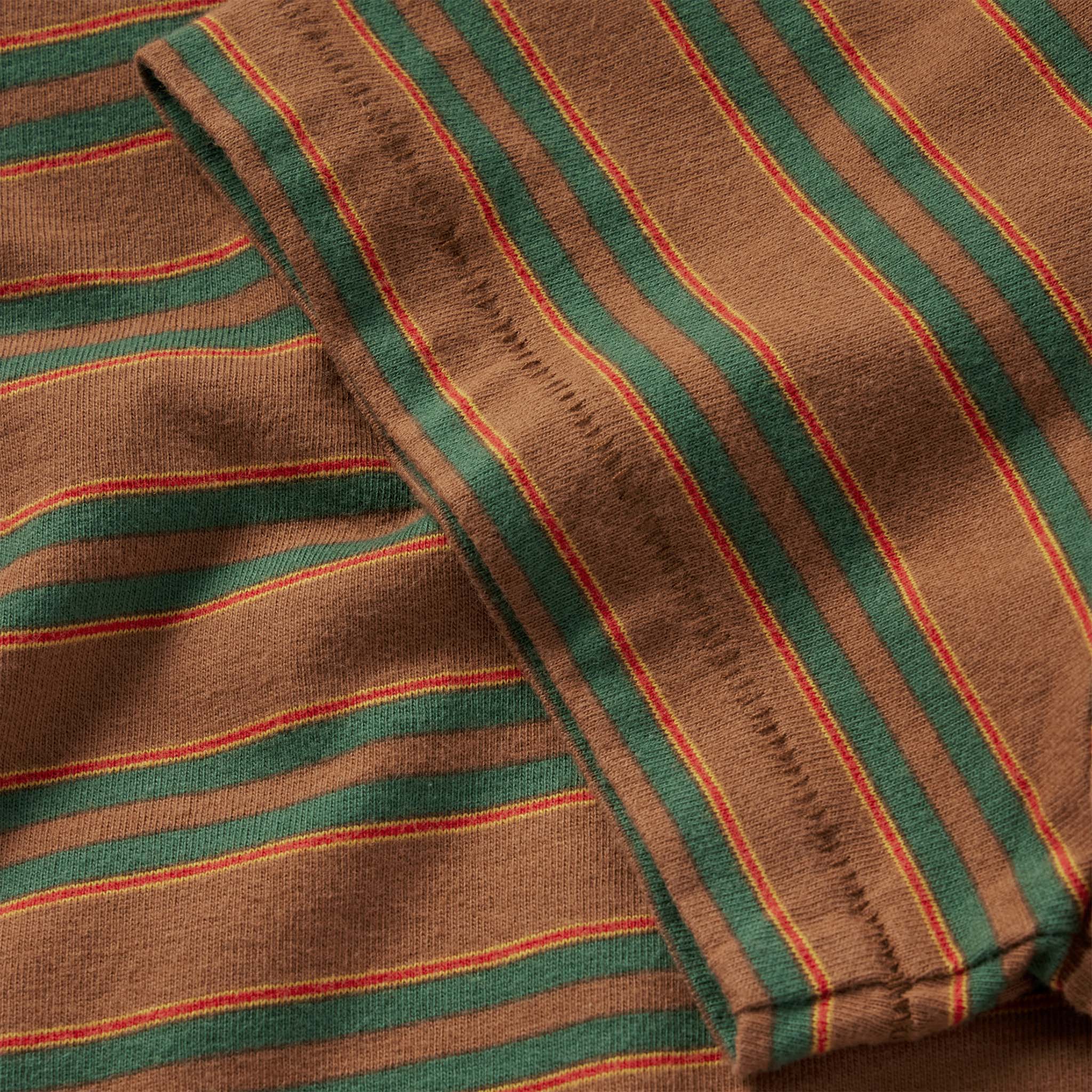 material shot of the hem of the sleeve on The Organic Cotton Tee in Sahara Stripe, Knits by Taylor Stitch