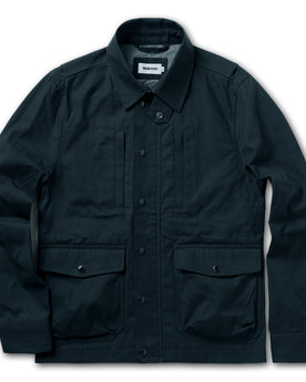 flatlay of The Pathfinder Jacket in Navy Dry Wax, Outerwear by Taylor Stitch