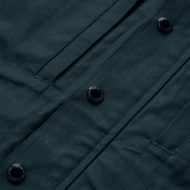 material shot of the buttons on The Pathfinder Jacket in Navy Dry Wax