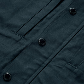 material shot of the buttons on The Pathfinder Jacket in Navy Dry Wax