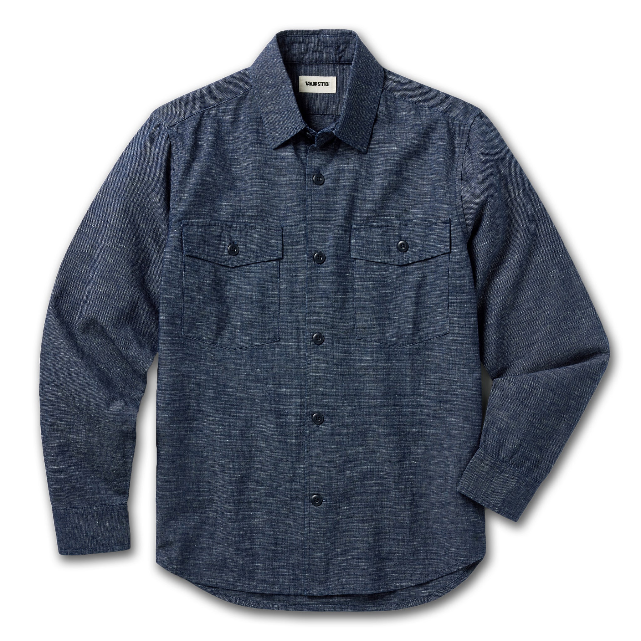 flatlay of The Point Shirt in Indigo Slub, shown in full, Wovens by Taylor Stitch