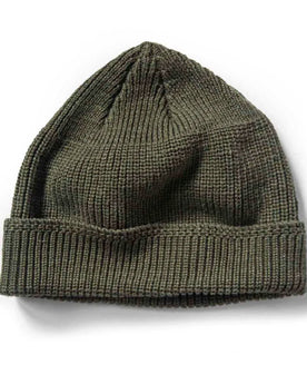 flatlay of The Rib Beanie in Heather Forest, Accessories by Taylor Stitch