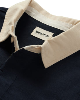 material shot of the collar on The Rugby Shirt in Dark Navy, Knits by Taylor Stitch