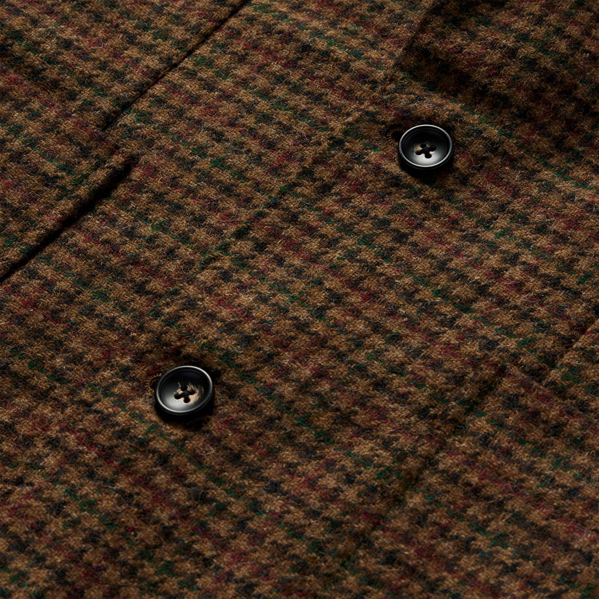 material shot of the buttons on The Sheffield Sportcoat in Tan Gun Check, Outerwear by Taylor Stitch