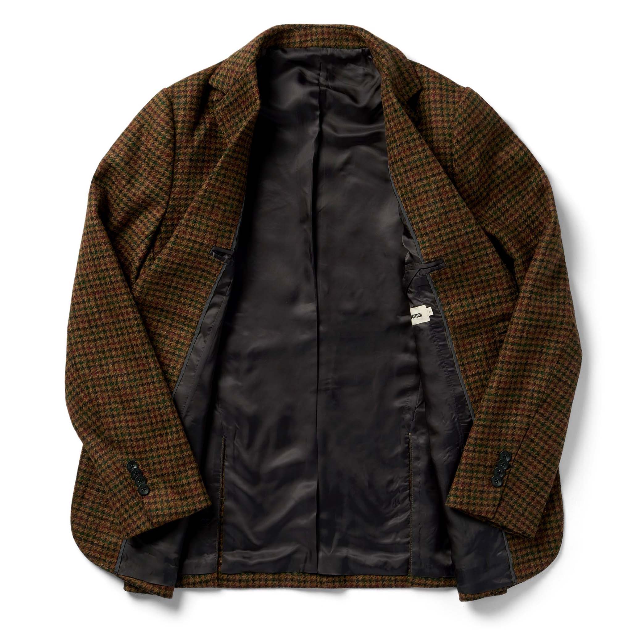 flatlay of The Sheffield Sportcoat in Tan Gun Check, shown unbuttoned, Outerwear by Taylor Stitch