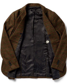 flatlay of The Sheffield Sportcoat in Tan Gun Check, shown unbuttoned, Outerwear by Taylor Stitch