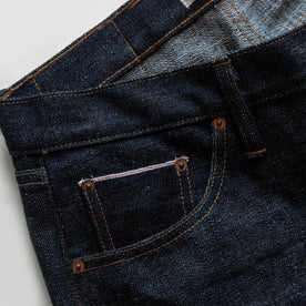 material shot of the selvage pocket on The Slim Jean in Umeda Selvage