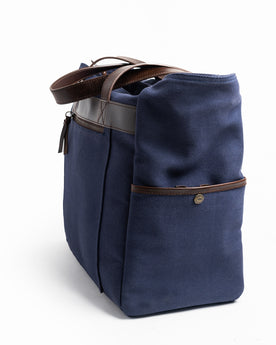 flatlay of The Utility Bag in Navy, from the side, Accessories by Taylor Stitch