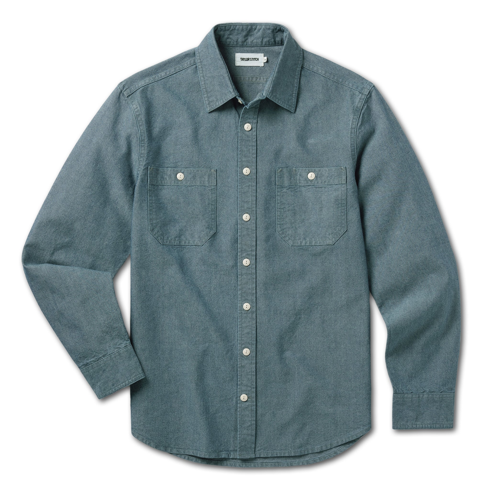 flatlay of The Utility Shirt in Rinsed Selvage Chambray, Wovens by Taylor Stitch