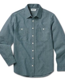 flatlay of The Utility Shirt in Rinsed Selvage Chambray, Wovens by Taylor Stitch