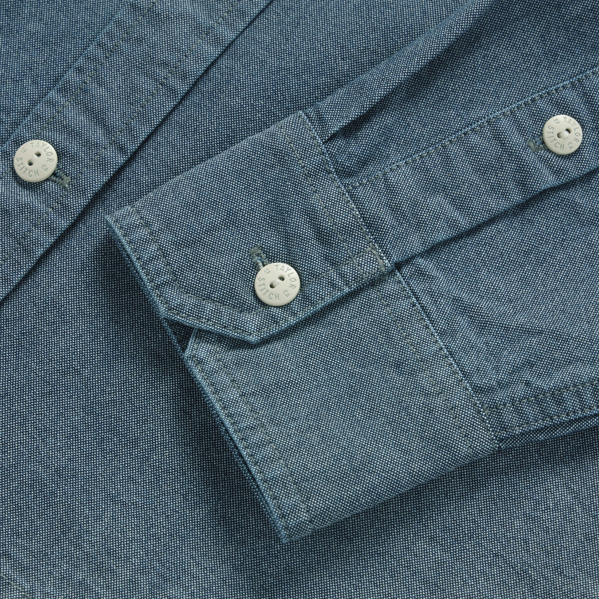 material shot of the cuffs on The Utility Shirt in Rinsed Selvage Chambray, Wovens by Taylor Stitch